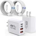 10FT iPhone 17 16 15 Pro Charger,2Pack 10Foot USB C to C Woven Cable Cord 40W USB C Apple Charger 4 Port PD&AC Charge Block Fast Charging for iPhone 17 Air/17 16 15 Pro Max/16e/16 Plus/15/15 Pro/iPad (White)