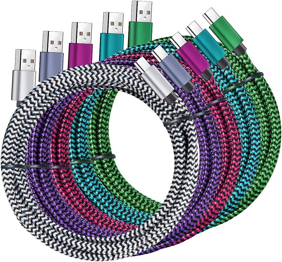 QQLIKE USB Type c Cable, 5 Pack (6FT) Nylon Braided USB C Cables 3A Fast Charging Charger for Samsung Galaxy S9/S8 Note8/9 20 10 S21 S20 S10 Plus C Cord