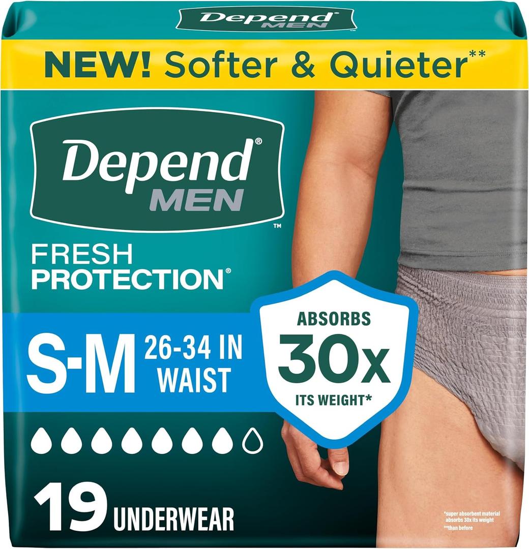 Depend Fresh Protection Adult Diapers, Incontinence Underwear for Men, Disposable, Maximum, Grey, 19 Count