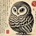 Vintage Japanese Owl Metal Sign - 12"x8" Traditional Ink Art Style Aluminium Wall Décor, Japanese Calligraphy - Rustic Home, Office, Zen Space, or Café Decoration, Art Gift (S-012) 2 PACK