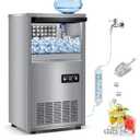 Commercial Ice Maker Machine with 2-Water Inlet Options, 40 lbs Storage Bin, 140 lbs/24H Built in Ice Machine, Stainless Steel Under Counter Freestanding Ice Maker for Home, Bar, and Restaurant
