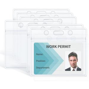 Uniclife 6 Pack ID Badge Holder Horizontal Clear Plastic Case with Resealable Zip Soft Waterproof Card Protector Pouch for Office School Credit Cards Proximity Key Cards Drivers Licenses and Passes