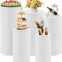 Cylinder Stands for Party, 5Pcs Metal Pleated Cylinder Pedestal Stand Heavy Duty White Cake Cilindros Para Fiestas Parties Round Cylinder Display Flower Plant Stand for Wedding Birthday Party Decor