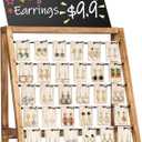 Jewelry Display for Vendors Selling, Wood Earring Bracelet Keychain Display for Vendors with Adversitsing Board 30 Hooks, Large Capacity Jewelry Holder Display Stands Rack for Earring Card (Carbonized Brown)