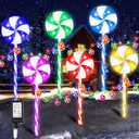 6 Pack Christmas Lollipop Pathway Lights Outdoor with 28PC Candy, 27" 176LED Peppermint Candy Cane Decoration with 8 Mode&Timer&Stake, Pathway Marker Light for Walkway Outsides Decor(Multicolor)