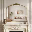 Arched Wall Mirror, 30" x 36" Vintage Carved Bathroom Mirror with Antique Bronze Aluminum Frame, Retro Decorative Wall Mirror for Bedroom, Living Room, Entryway, Fireplace & Hallway