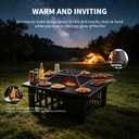 3-in-1 Multifunctional Square Fire Pit Table, 32-Inch Outdoor Metal Fire Pit with Ice Bucket, Black Powder Coated Iron, Charcoal Fueled