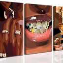 3 Pcs African American Woman Canvas Wall Art Fashion Bracelets Earrings Necklaces Gold Teeth Pictures Wall Decor Wine Trend Bar Cart Poster Print Artwork for Woman Bedroom Girl Room Home Decor