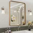 LOAAO 22X30 Inch Bathroom Mirror with Wood Grain Colored Metal Frame, Rounded Rectangle Metal Framed Bathroom Mirror, Anti-Rust, Hangs Horizontally or Vertically