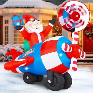 8.46FT Airplane Christmas Inflatable Outdoor Decoration-Lighted Santa Claus on Animated Helicopter with Rotating Propeller, Funny Merry Christmas Inflatables for Yard Garden Holiday Party