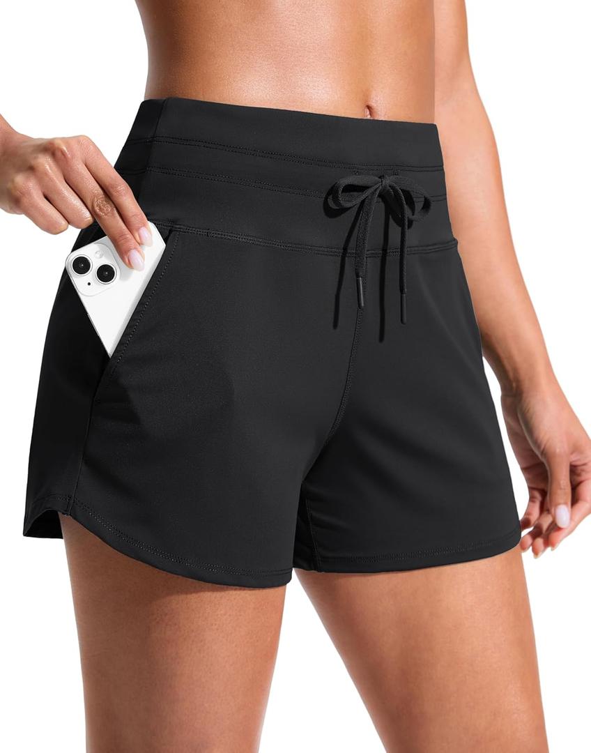 Soothfeel Women's Athletic Running Shorts with Pockets 3.5" Quick Dry High Waisted Workout Active Gym Shorts for Women (Black, M)