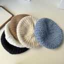Cable Knit Beret Hats for Women Breathable and Structured Winter Hat Rugged Cotton Blend Slouchy Beanie French Style (One Size, Blue)