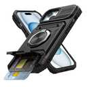 Vofolen for iPhone 15 Wallet Case with Card Holder [Store 2 Cards] + 360° Magnetic Rotated Ring Stand Dual Layer Heavy Duty Shockproof Drop Protection Wallet Phone Case for iPhone 15, 6.1 Inch Black