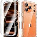 Lifedance Rugged Full-Body Case for iPhone 17 Pro, Built-in Screen Protector, 10FT Military Drop Tested, Clear Shockproof Phone Case Cover for iPhone 17 Pro 6.3", Clear Glitter