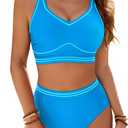 Blooming Jelly Womens High Waisted Bikini Sets Tummy Control Swimsuits Two Piece Modest Bathing Suit Sporty Swim Suits (Blue, S)