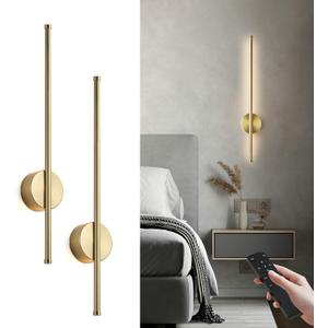 Battery Operated Modern Wall Sconces, Dimmable Wireless Wall Light Set of Two with Remote Control, 3 Color Temperatures, Rechargeable LED Wall Sconce for Bedroom, Living Room, Hallway, 23.6 Inch Brass
