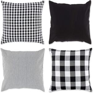 DII Decorative Square Throw Pillow Cover Collection Cotton, Machine Washable, Hidden Zipper, 18x18, Black Assorted, 4 Piece