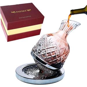 spinning wine decanter, 45 oz crystal rotating wine decanter with gift box, for wedding gift, birthday, banquet, supper