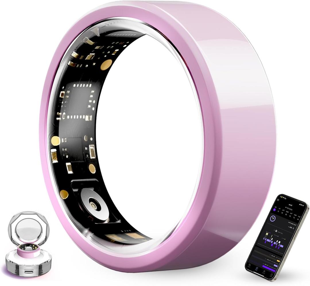 Smart Ring for Women,Ceramic Smart Ring,Calorie Burn, Auto Exercise Recognition,Health Fitness Tracker with Heart Rate Monitor,Sleep Tracking, Step Counter, for iOS & Android (Pink,#9)