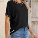 SHEWIN Womens Tops Trendy Short Sleeve Shirts Crewneck Lightweight Knit Sweater Top Business Casual Outfits (Black, L)