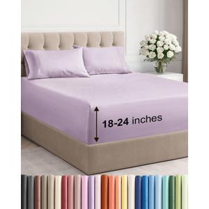 Extra Deep King Sheet Set - 4 Piece Breathable & Cooling Bed Sheets - Easily Fits 18 to 24 inch Mattress - Ultra Soft, Wrinkle & Fade Free w/ Extra Deep Pockets - Hotel Luxury Bedding - Light Lavender