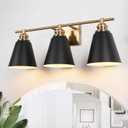 3-Light Black and Gold Vanity Lights, Farmhouse Bathroom Light Fixtures Over Mirror with Metal Shade, 23 Inch Modern Bathroom Wall Sconce Lighting for Bathroom, Bedroom