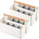 2 Pack Art Caddy Organizer Portable,Marker Box, Large Pen Holder for Desk, Art Supply Storage Bin with Adjustable Dividers for Colored Pencils,Markers,Craft Organizers (Blue Divider)