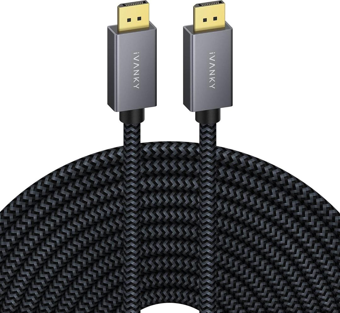 IVANKY DisplayPort Cable 33ft/10M, Long DP to DPCable, [4K@60Hz, 2K@144Hz, 2K@165Hz], Nylon Braided High Speed DisplayPort 1.2 Cable, Compatible for Gaming Monitor, TV, PC, Laptop and More (Grey)