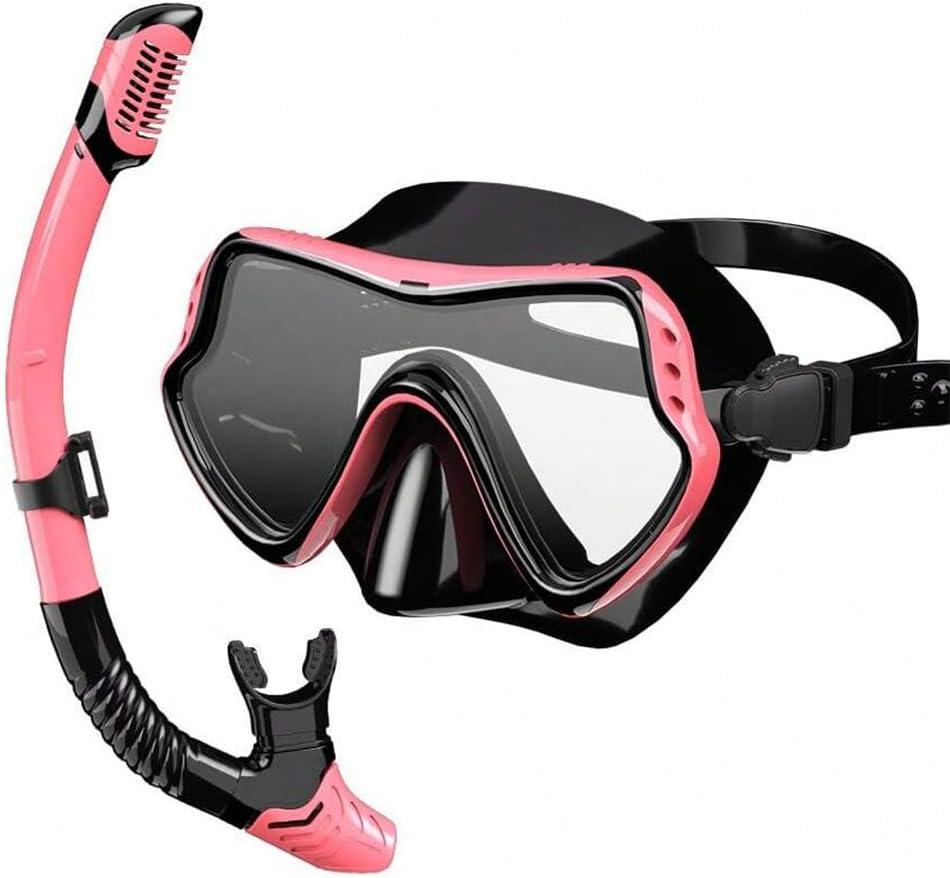 Snorkeling Gear for Adults, Snorkel Mask Set 180 Degree Tempered Glass Anti Fog Goggles Dry Top Snorkel Set Scuba Diving mask with Soft Silicone Skirt Anti-Leak Comfortable Snorkel Set