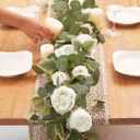 MISSPIN 2pcs Artificial Flowers Garland Spring Eucalyptus Garland Vintage Fake Flower Peony Rose Vine Greenery Decorative Wall Hanging Plant for Wedding Arch Door Arrangement Party Decor (White,2pcs)