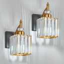 Modern Wall Sconces Set of Two Black Gold Indoor Wall Mounted Room Sconce Crystal Wall Lighting Bathroom Vanity Light Fixtures (2-Pack)