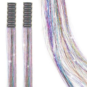19.7 Inch Hair Tinsel Fairy Hair Tinsel Kit Colorful Glitter Clip In Hair Extensions For Women Girls Kids(Eight-Color)