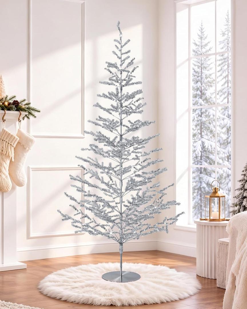 5ft Silver Christmas Tree, Retro Aluminum Christmas Tree, Tinsel Trees