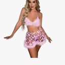 Women's Shiny Rave Outfits Holographic Halter Bra Top Mini Skirt 2Pcs Glitter Sequin Music Festival Party Clubwear, Size L