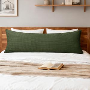 CHUFFED 100% Cotton Waffle Weave Body Pillow Cover with Zipper Closure - 20" x 54" Skin-Friendly Breathable Pillow Shams, Aesthetic Textured Body Pillow Case for Bed,Olive Green