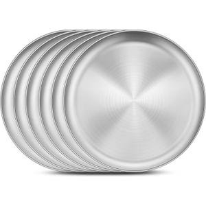 Homikit 6 Pack Stainless Steel Plate Set, 10.2 Inch Metal Kids Dinner Plates for Children Adult, Round Camping Plates for Serving Dishes Dessert Salad, Non Toxic & Reusable, Dishwasher Safe