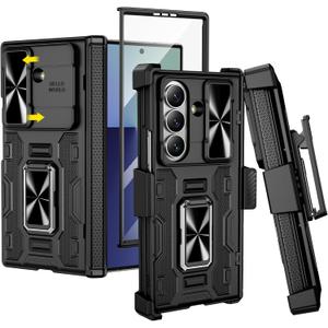 VEGO for Galaxy Z Fold 7 Case with Belt Clip Holster, 360Ring Magnetic Kickstand & Camera Cover & Front Screen Protector & Hinge Protection Shockproof Armor Case for Samsung Z Fold 7 - Black