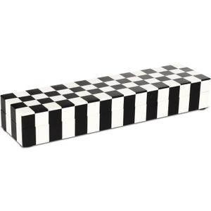 Handicrafts Home Decorative Storage Box with Lid, Black and White Decorative Remote Control Box, Slim Coffee Table Storage Box, Decorative Box for Shelf, Desk & Living Room Decor, 10 x 2.5 x 1.5