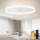 VOLISUN Low Profile Ceiling Fans with Light and Remote,23.6in Modern Bladeless Ceiling Fan with Lights,3000K-6500K Dimmable Flush Mount LED Fan Light,White Fandelier Ceiling Fans for Bedroom
