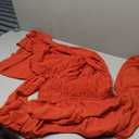 BLENCOT Casual Womens V Neck Fall Dresses Pleat Long Sleeve Midi Long Dress Flowy Bohemian Long Dress Solid Color Dark Orange Small