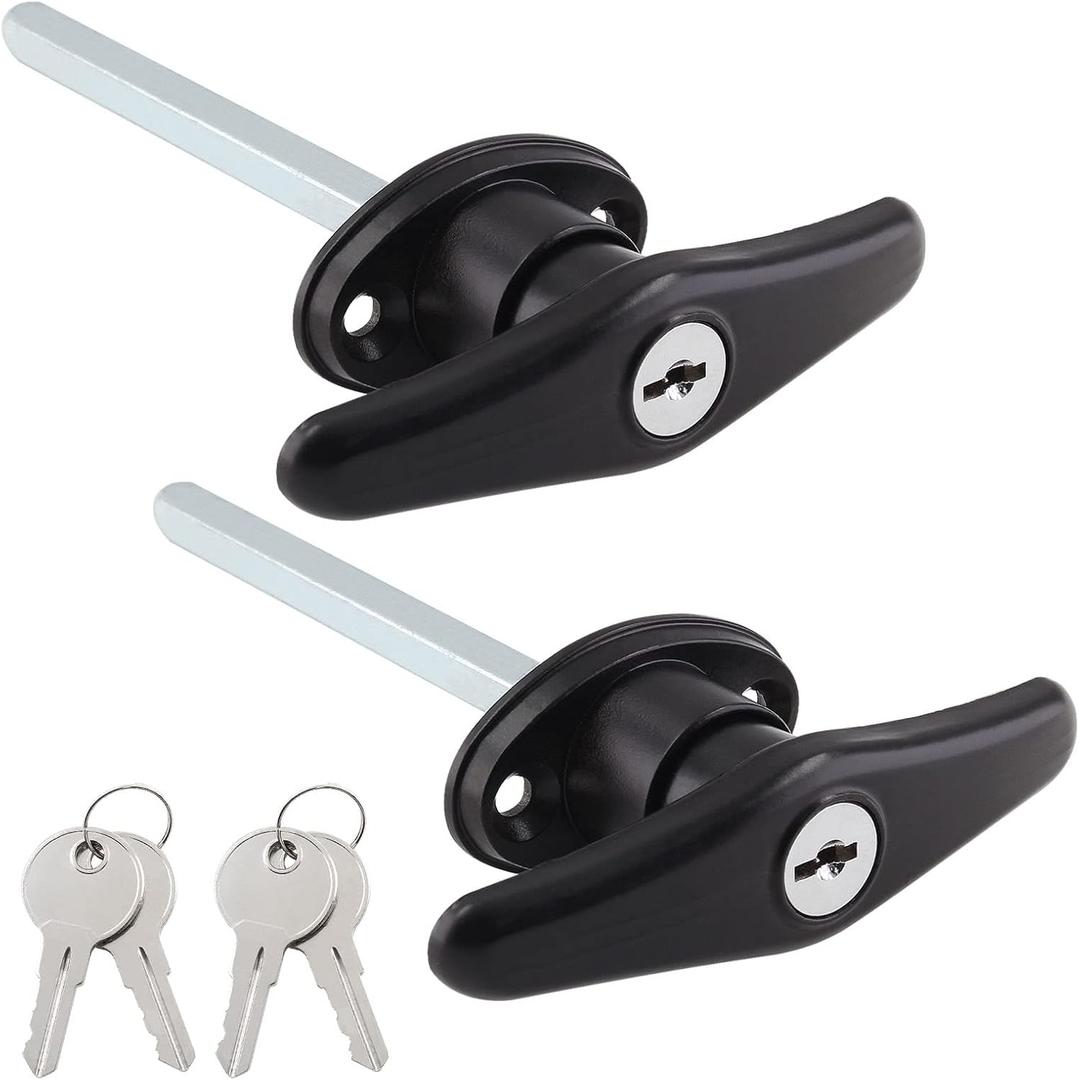 Truck Cap Locking T-Handles 2 Pack Camper Topper Lock, Camper Shell Locks and Keys T-Handle Canopy Replacement Lock, Black T Handle Garage Lock Blind Mount Locking T-Handle Leer Lock