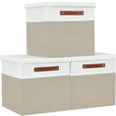 DECOMOMO Storage Basket with Lid, Storage Cubes with Handles, Fabric Box with Lid (Beige and White, 11” / 3 Pack)