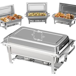 Amhier Chafing Dishes for Buffet 4 Pack, 9QT [Multiple Food Pans Combo] Chafing Dishes with 2 Full Size + 2 Half Size + 3 Third Size Pans, Chafing Dish Buffet Set for Parties and Wedding, Silver