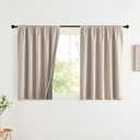 NICETOWN Linen 100% Blackout Short Curtains, 2 Panels Set, 42 x 36 Inch, Rod Pocket Thermal Insulated Curtains for Cafe Bar, Kitchen, Modern Farmhouse Decor, Natural, Flax Texture