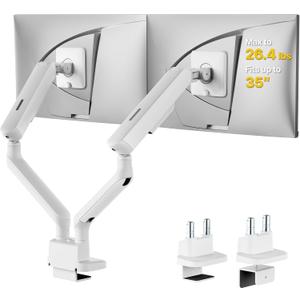 monTEK Dual Monitor Arm, Mechanical Spring Monitor Arm for 17-35" Screens, Adjustable Monitor Desk Mount Each Holds up to 26.4 lbs with C Clamp/Grommet Desk Mount, VESA 75/100mm (White)