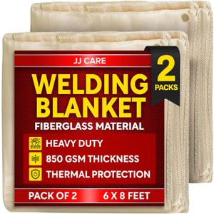 2 Pack Welding Blanket - 6ft x 8ft, 850GSM Fiberglass Welding Blanket for Smokers with Brass Grommets, Heavy Duty Fireproof Welders Mat for Industrial, Smoker, Grill and Camping