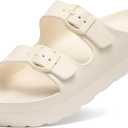 Goosecret Women's Comfortable Arch Support Walking Platform Sandals | Lightweight Chunky Slip-On Foam Slides with Adjustable Buckle, Sandals for Beach and Daily Wear (Beige, 40)