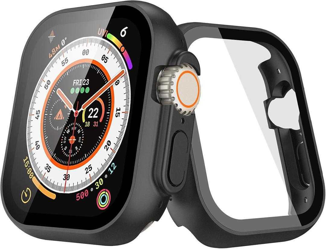 [2-Pack] Julk 49mm Black Case with Screen Protector for New 2025 Apple Watch Ultra-3, 9H Tempered Glass with Ultra-Thin Hard Protective Cover for iWatch Ultra 49mm (Matte Black)