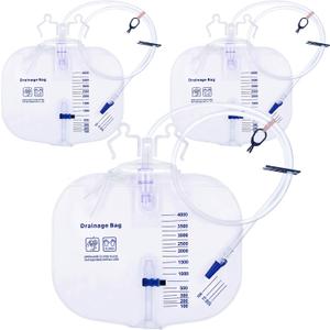 4000ml Urinary Drainage Bag, 3 Pack Catheter Bags for Women and Men, Professional High Capacity Urinary Drainage Bags with Anti-Reflux Chamber,50” Drainage Tube, Adjustable Clips & Hanging Hook