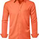 Men's Dress Shirts Long Sleeve Stretch Regular Fit Casual Formal Wedding Wrinkle Free Button Down Shirt with Pocket (Large, Orange)